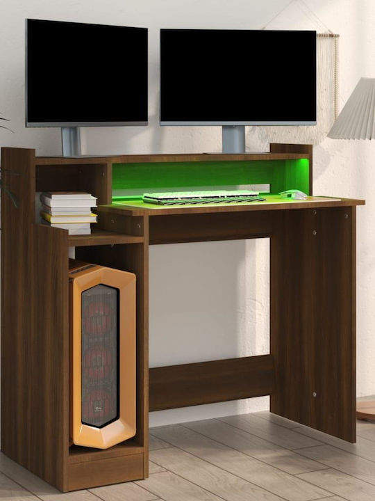 Γραφείο Υπολογιστή Ξύλινο Καφέ Δρυς με LED & USB θύρες 97x45x90εκ.