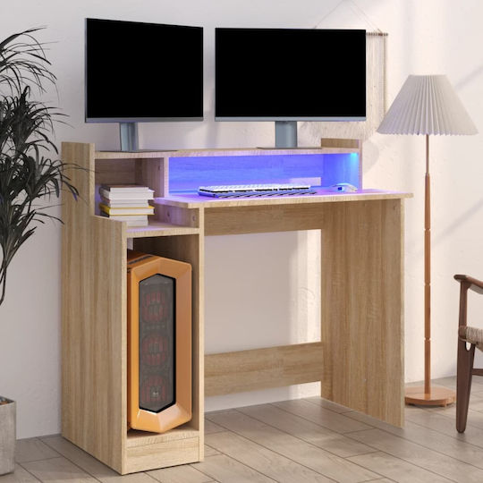 Γραφείο Υπολογιστή Ξύλινο Sonoma Δρυς με LED & USB θύρες 97x45x90εκ.
