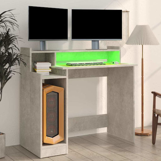 Computer Büro Holz Grey Concrete mit LED & USB-Anschlüssen 97x45x90cm