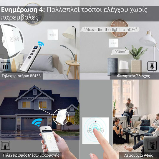 MOES Χωνευτός Διακόπτης Τοίχου Αφής Wi-Fi Διπλός με Πλαίσιο Χρυσός