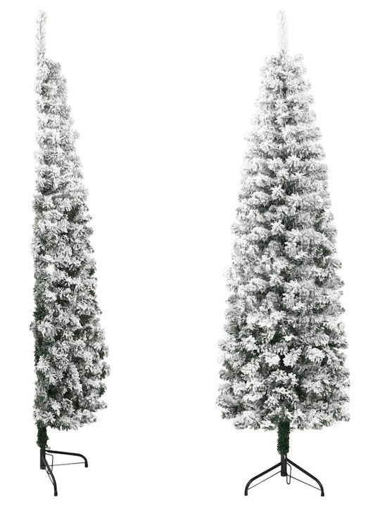 Χριστουγεννιάτικο Δέντρο Λευκό Χιονισμένο Slim 210εκ με Μεταλλική Βάση