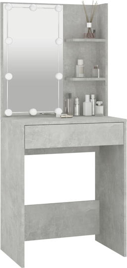 Masă De Toaletă De Podea Din Lemn Gri Beton Cu Oglindă 60x40x140cm