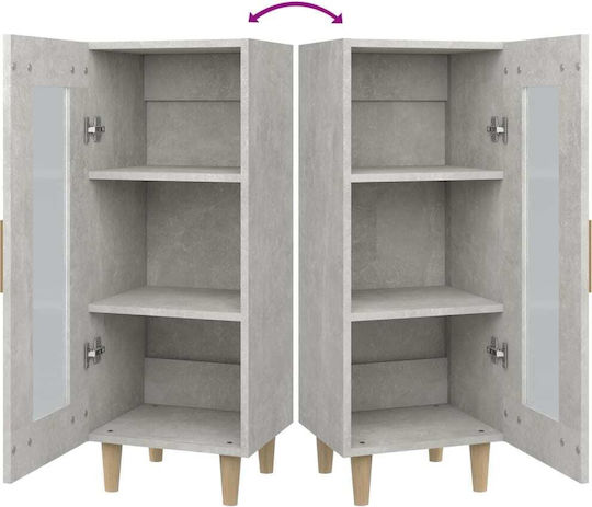 Living Room Display Cabinet Made of Particle Board with Grey Concrete Glass 34.5x34x90cm