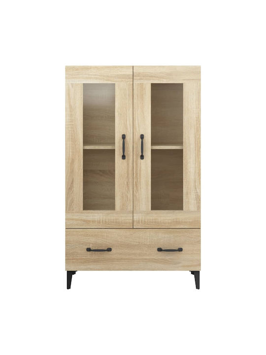 Living Room Display Cabinet Made of Particle Board with Windowed Brown 70x31x115cm