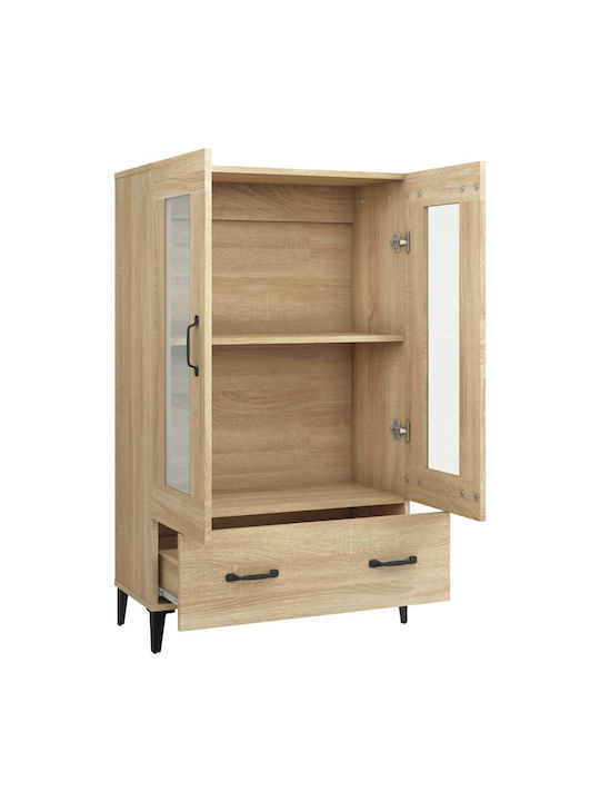 Living Room Display Cabinet Made of Particle Board with Windowed Brown 70x31x115cm