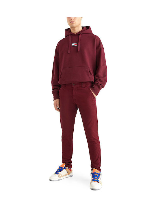Scanton Ανδρικό Παντελόνι Τζιν Ελαστικό με Slim Tapered Εφαρμογή Μπορντό
