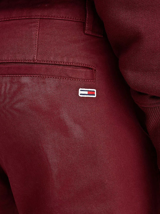 Scanton Ανδρικό Παντελόνι Τζιν Ελαστικό με Slim Tapered Εφαρμογή Μπορντό