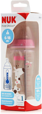 Nuk Plastic Bottle First Choice Plus Temperature Control Anti-Colic with Silicone Nipple for 6-18 months Pink Giraffe 300ml 1pcs 10.741.940