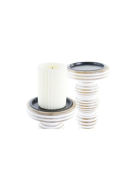 DKD Home Decor Set of Candle Holders Wooden White 15x15x53cm 2pcs