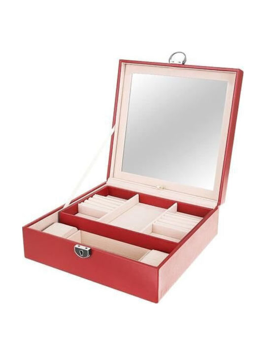 Beautylushh Schmuckkästchen mit Schublade & Spiegel Rote 25,5x25,5x9cm