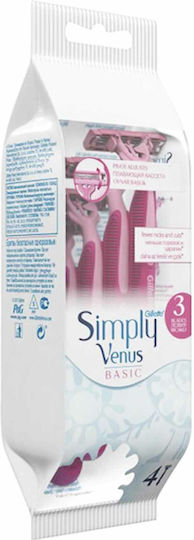Venus Simply Basic Ξυραφάκια Σώματος μιας Χρήσης με 3 Λεπίδες & Λιπαντική Ταινία 4τμχ