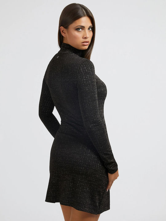 Guess Lane Mini Dress Knitted Turtleneck with Slit Gray