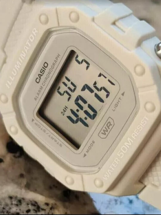 Casio Digital Herrenuhr 43.2mm Batterie mit Weiß Kautschukarmband