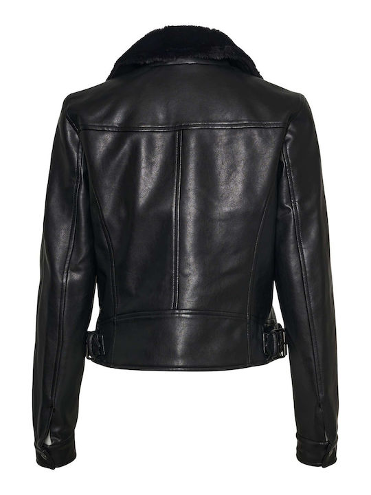 Γυναικείο Biker Jacket με Επένδυση Γούνας Total Black