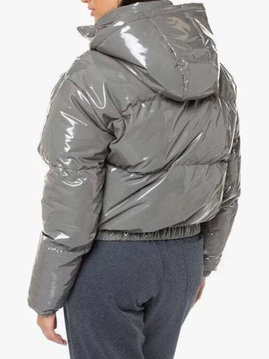 Petulia Women's Short Puffer Jacket for Winter with Hood Gray