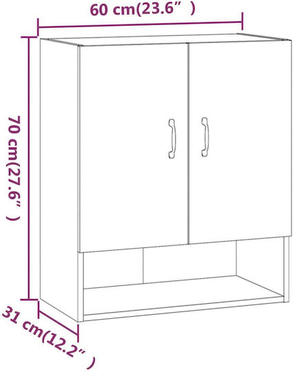 Hängeschrank fürs Wohnzimmer aus Spanplatte Sonoma 60x31x70 cm
