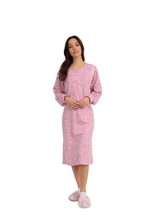 Lydia Creations Winter Cotton Women's Nightdress Pink