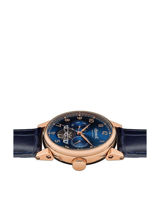 Ingersoll The Swing Ανδρικό Ρολόι 45mm Χρονογράφος Αυτόματο με Μπλε Δερμάτινο Λουράκι