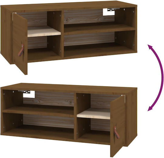 Wall-Mounted Living Room Cabinet Made of Solid Wood Natural - Honey 80x30x30cm