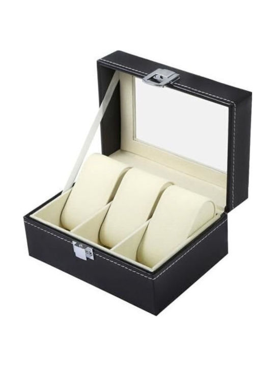 Cb cases Leather Case with transparent lid for 3 watches in Black color 00008513