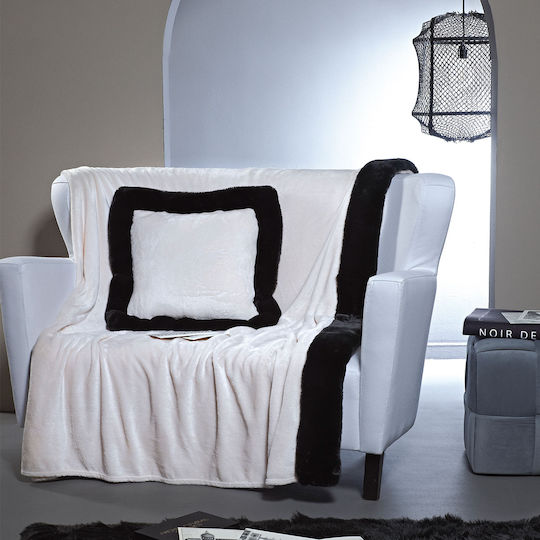 Kentia Harry Покривка За Двуместен Диван Космат 180x240см 30 Екрю / Черен