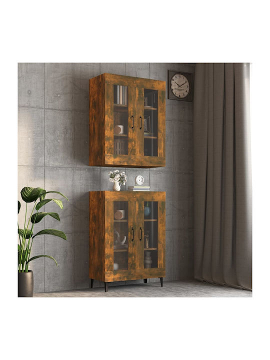 Floor Particle Board Living Room Display Cabinet with Glass Καπνιστή Δρυς 69.5x34x90cm