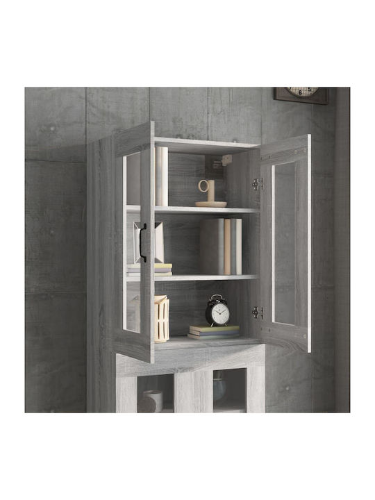 Floor-standing Living Room Display Cabinet made of Particleboard with Glass Gray 69.5x34x90cm