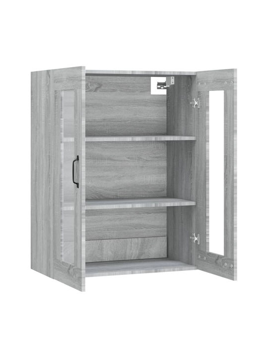 Floor-standing Living Room Display Cabinet made of Particleboard with Glass Gray 69.5x34x90cm