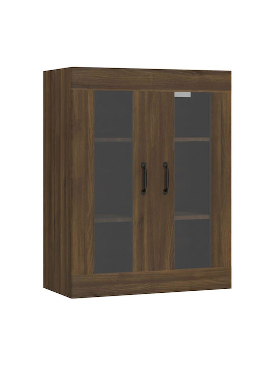 Floor-standing Living Room Display Cabinet made of Particleboard with Glass Oaks 69.5x34x90cm
