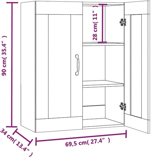 Living Room Display Cabinet Made of Particle Board with Windowed Oak 69.5x34x90cm