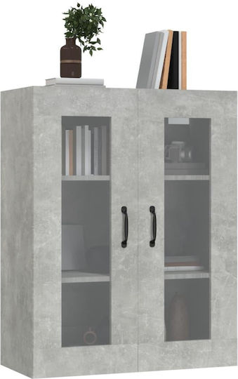 Living Room Display Cabinet Made of Particle Board with Windowed Grey Concrete Effect 69.5x34x90cm
