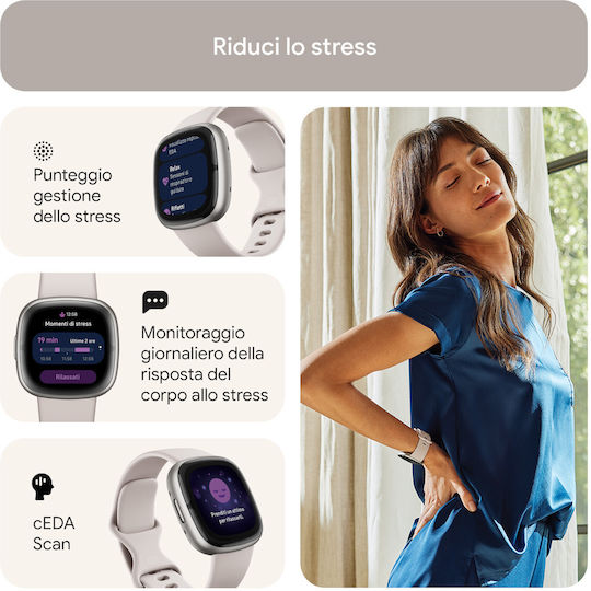 Fitbit Sense 2 Алуминий Смартчасовник с Пулсомер (Silver / White)
