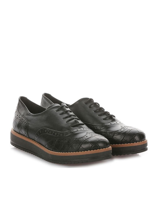 315 Γυναικεία Flatform Oxfords σε Μαύρο Χρώμα