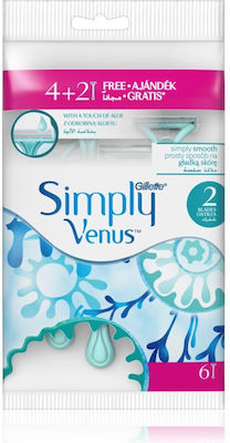 Gillette Simply Venus Disposable Razors with 2 Blades & Lubricating Tape Blue 6pcs