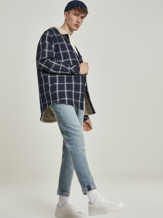 Overshirt Cu mânecă lungă Denim Cămașă Carou Albastru marin