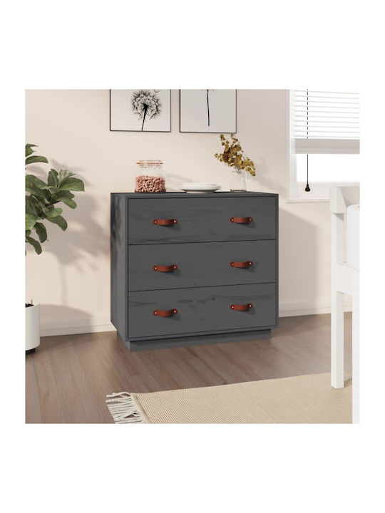 Chest of Drawers of Solid Wood with 3 Drawers Grey 80x40x75cm