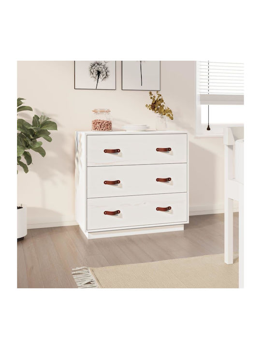 Chest of Drawers of Solid Wood with 3 Drawers White 80x40x75cm