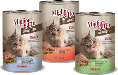 Morando Miglior Gatto Sterilised Wet Food for Sterilised Senior Cats for Urinary Health In Can with Shrimps / Fish 1pc 400gr