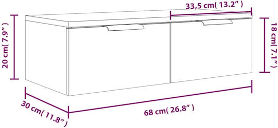Hängeschrank fürs Wohnzimmer aus Spanplatte Grau 68x30x20 cm
