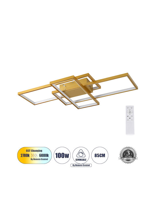 GloboStar Quadra Ceiling Mount Light 85cm Gold with Integrated LED and Remote Control