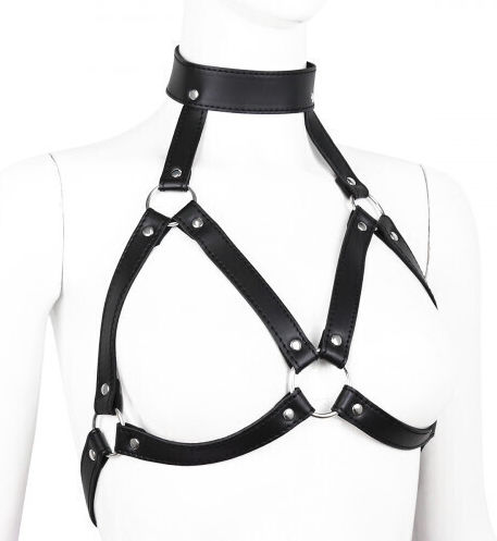 Naughty Toys Фетиш Мода Кожено Тяло Гръдна Каишка Harness Bra Черен