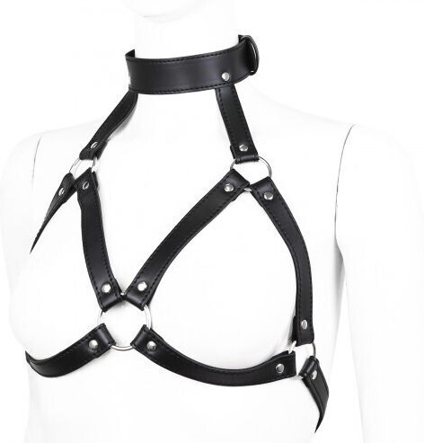 Naughty Toys Фетиш Мода Кожено Тяло Гръдна Каишка Harness Bra Черен