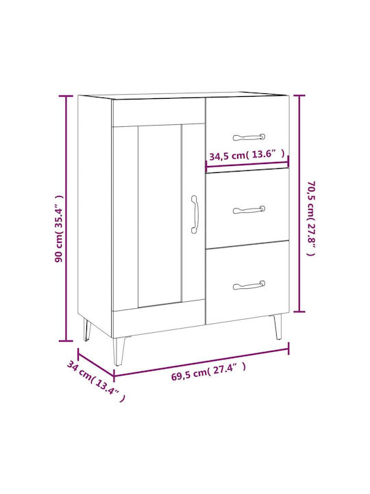 Living Room Display Cabinet made of Particle Board with Windowed Grey Concrete 69.5x34x90cm