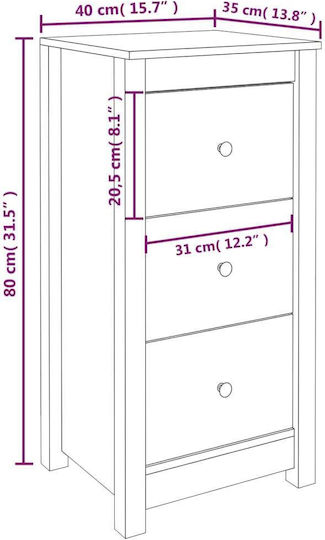 Drawers Storage Solid Wood with 2 Drawers Ink 2τμχ L40xW35xH80cm