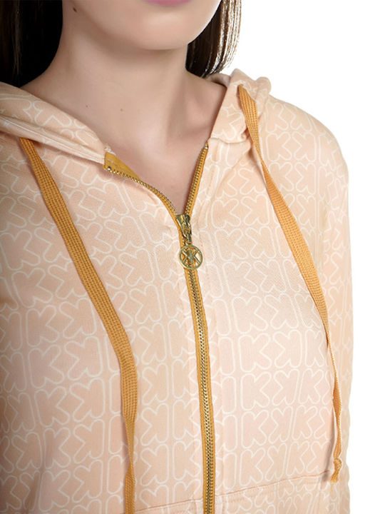 Bubble Logo Women's Sweatshirt Jacket Hooded Beige