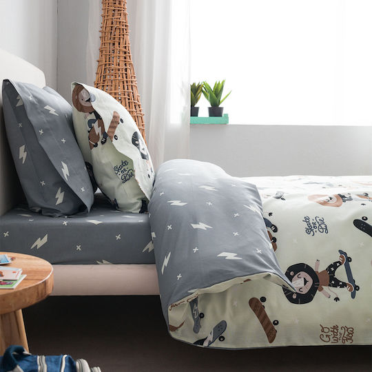 Vesta Home Lion Set Kids Duvet Cover Single With Cotton Pillowcase Gray And Silver 170x240cm