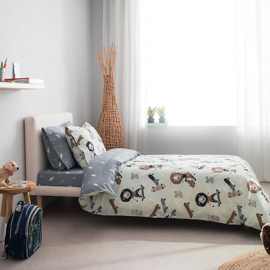 Vesta Home Lion Set Kids Duvet Cover Single With Cotton Pillowcase Gray And Silver 170x240cm
