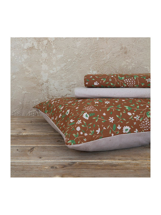 Nima Duvet Cover Set Cotton Single with Pillowcase 160x240 Wildflower Brown