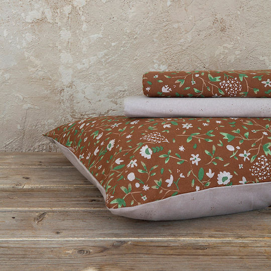 Nima Duvet Cover Set Cotton Single with Pillowcase 160x240 Wildflower Brown