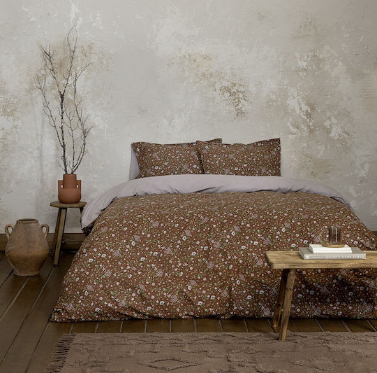 Nima Duvet Cover Set Cotton Single with Pillowcase 160x240 Wildflower Brown